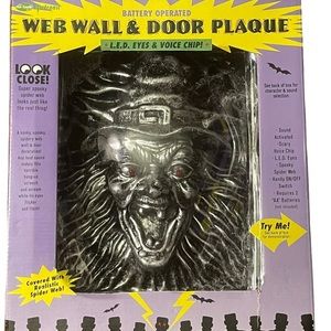 Animated Witch Web Wall Hanging Lighted Voice Door Plaque Vintage Fun World